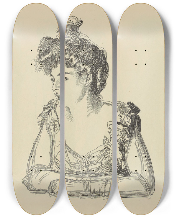 Triptych art skateboard deck of Charles Dana Gibson Untitled_81 by Charles Dana Gibson (1867-1944)