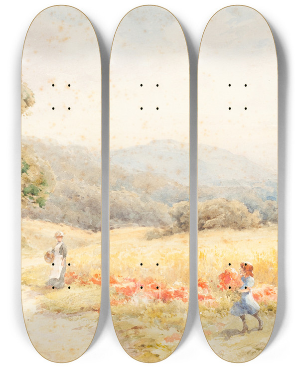 Triptych art skateboard deck of Joseph Rubens Powell Summer by Joseph Rubens Powell (1835-1871)
