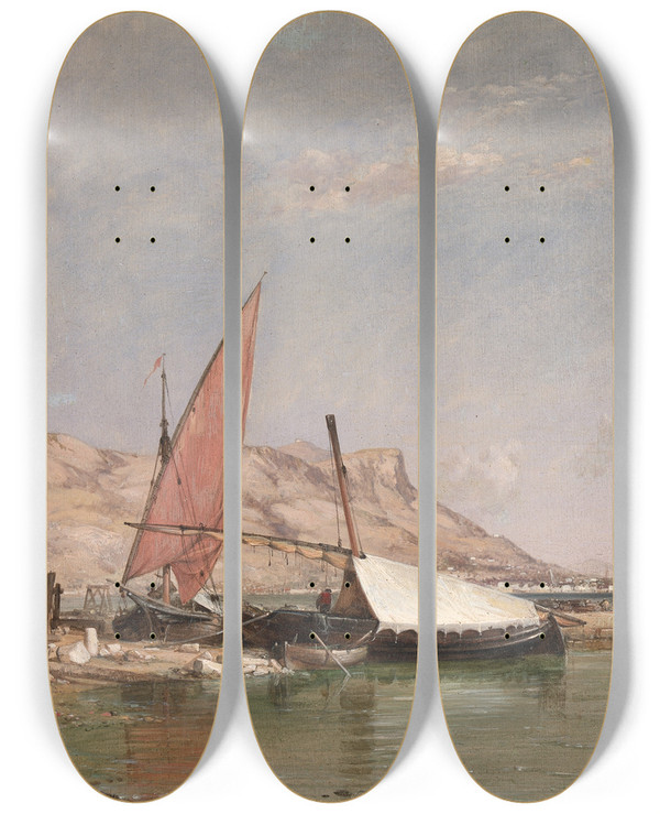 Triptych art skateboard deck of Edward William Cooke Toulon by Edward William Cooke (1811-1880)