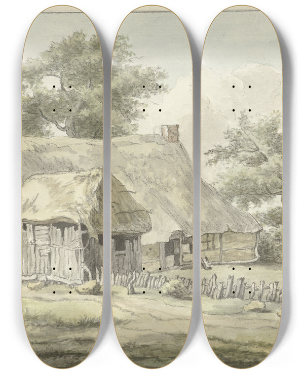 Triptych art skateboard deck of Egbert Van Drielst Boerderij Te Eext Drenthe_2 by Egbert Van Drielst (1746-1818)