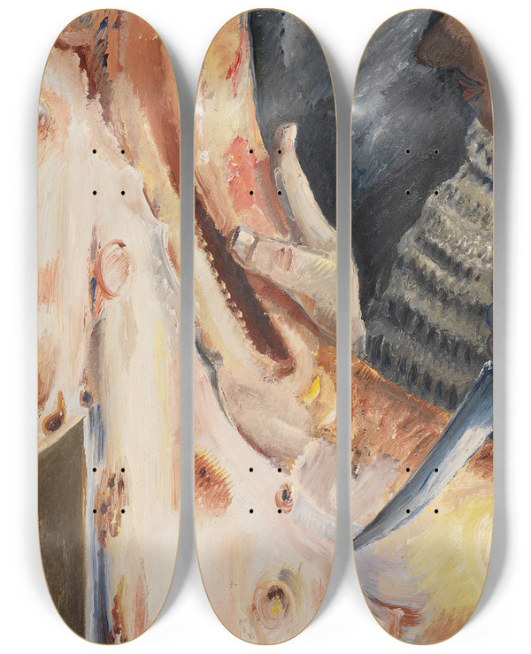 Triptych art skateboard deck of Paul Kleinschmidt Beim Schlachten by Paul Kleinschmidt (1883-1949)