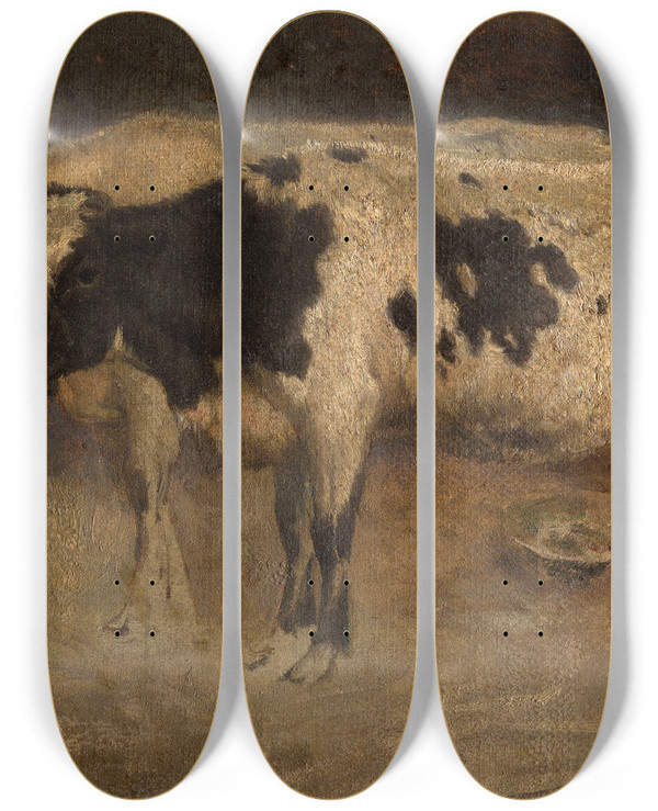 Triptych art skateboard deck of Andre Plumot Cows by Andre Plumot (1829-1906)
