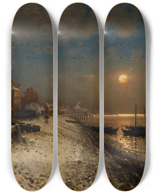 Triptych art skateboard deck of Carl Frithjof Smith Clair De Lune Port Enneig by Carl Frithjof Smith
