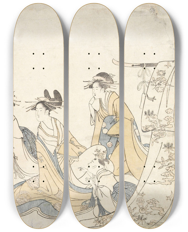 Triptych art skateboard deck of Chbunsai Eishi Untitled by Chobunsai Eishi (1756-1829)