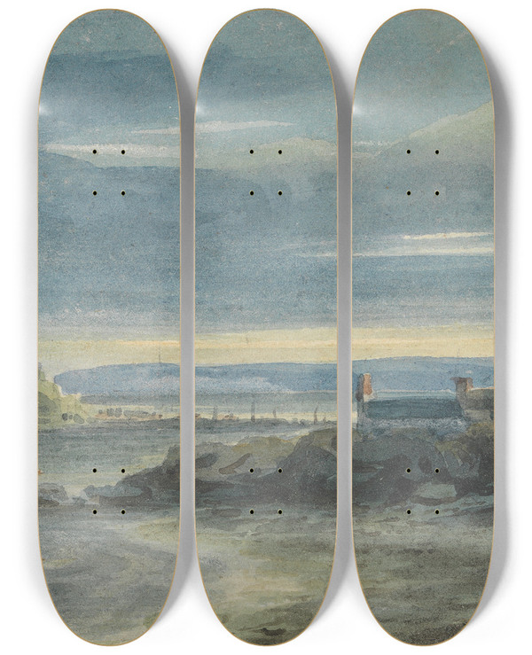 Triptych art skateboard deck of Luke Clennell St Michaels Mount Cornwall by Luke Clennell