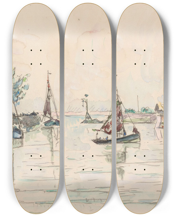 Triptych art skateboard deck of Paul Signac Honfleur by Paul Signac (1863-1935)