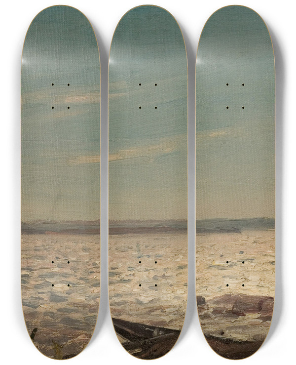 Triptych art skateboard deck of Amaldus Nielsen Solskinn Hvaler by Amaldus Nielsen (1838-1932)