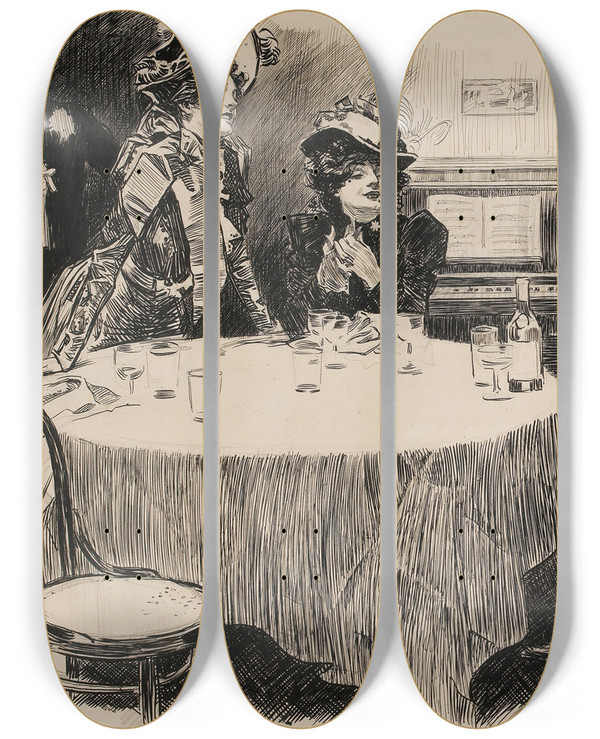 Triptych art skateboard deck of Charles Dana Gibson The Education Of Mr Pipp_2 by Charles Dana Gibson (1867-1944)