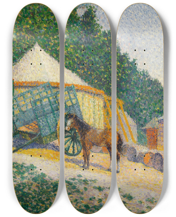 Triptych art skateboard deck of Albert Duboispillet Little Circus Camp by Albert Dubois Pillet (1846-1890)