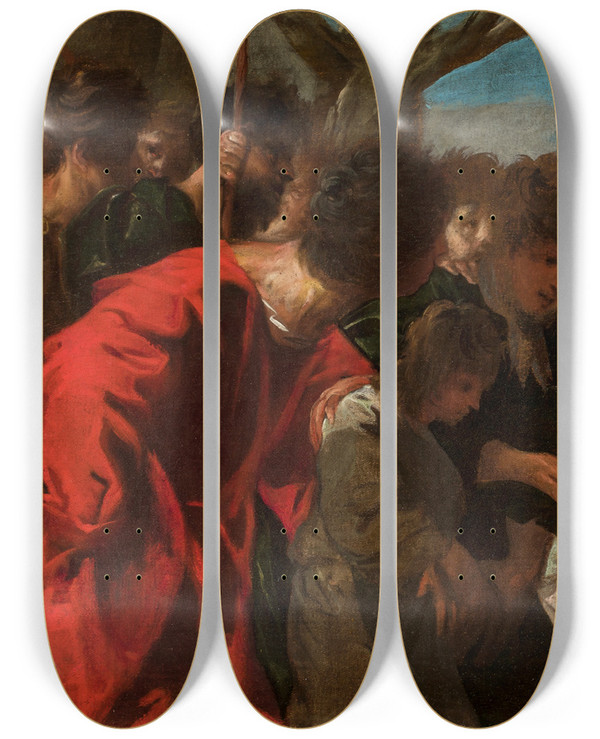 Triptych art skateboard deck of Francesco Maffei Joseph Sold By His Brothers by Francesco Maffei (1605-1660)