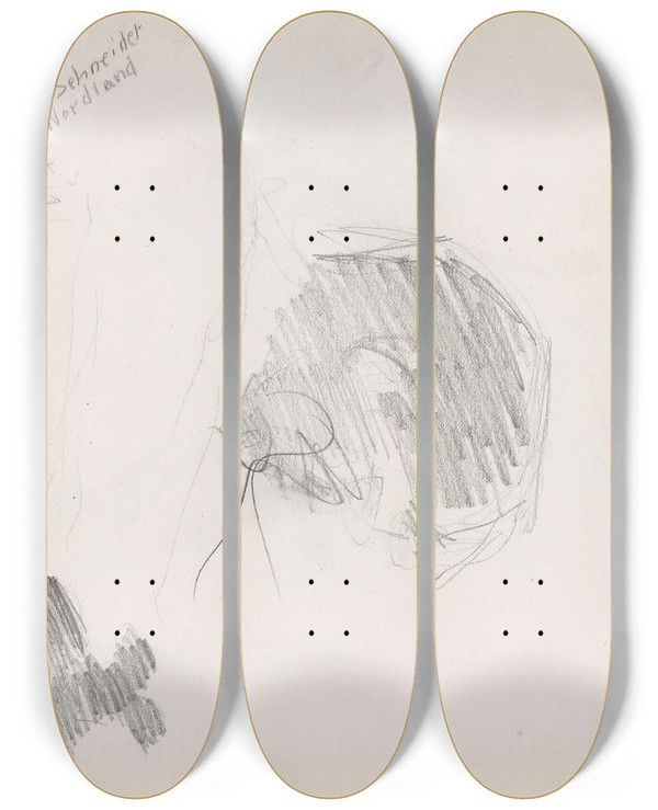Triptych art skateboard deck of Signe Scheel Mrs Schneider Two Sketches by Signe Scheel (1860-1942)