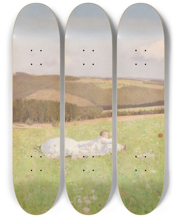 Triptych art skateboard deck of Emanuel Baschny Sommeridyll by Emanuel Baschny (1876-1932)