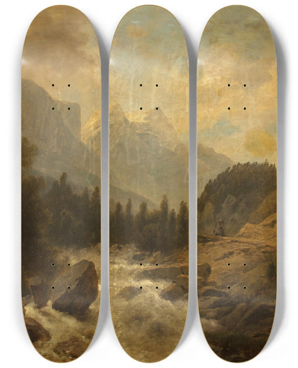 Triptych art skateboard deck of Josef Kriehuber Waldlandschaft by Josef Kriehuber (1800-1876)