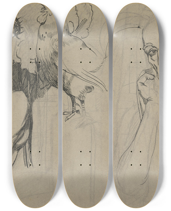 Triptych art skateboard deck of Fritz Boehle Denial And Repentance Of Peter_1 by Fritz Boehle (1873-1916)