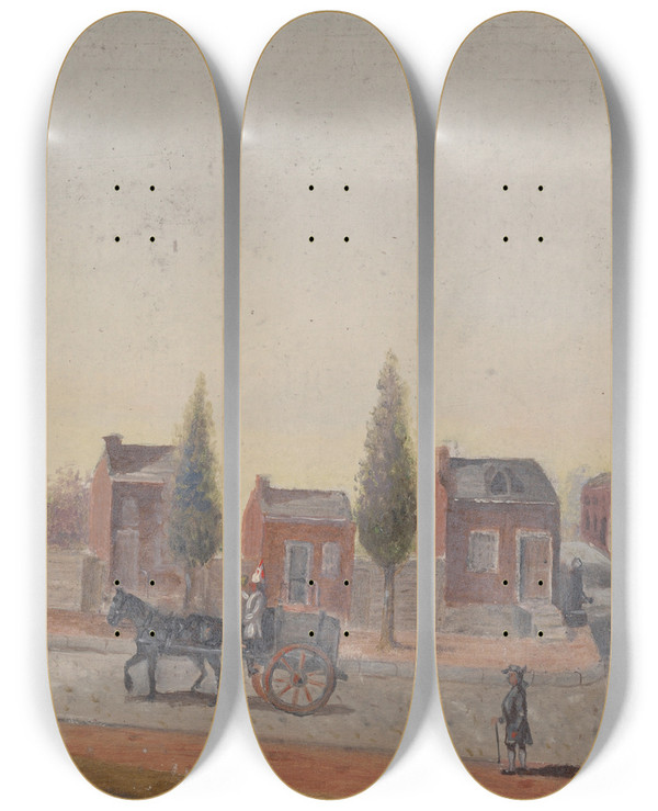 Triptych art skateboard deck of William P Chappel The Garbage Cart by William P Chappel (1801-1878)