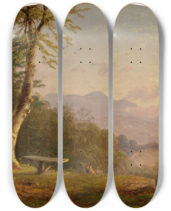 Triptych art skateboard deck of John Williamson View From The Bluff by John Williamson (1826-1885)