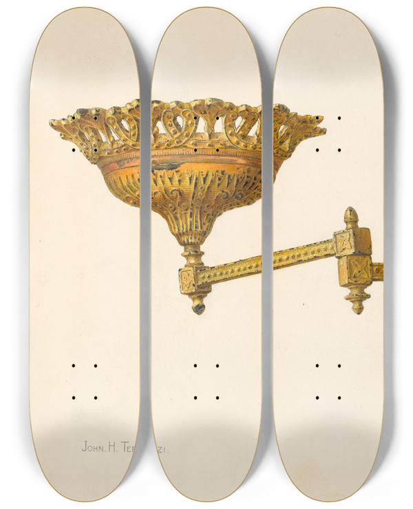 Triptych art skateboard deck of John H Tercuzzi Lamp Bracket_3 by John H Tercuzzi
