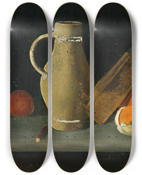 Triptych art skateboard deck of John Frederick Peto Jug Book Box And Mug by John Frederick Peto (1854-1907)