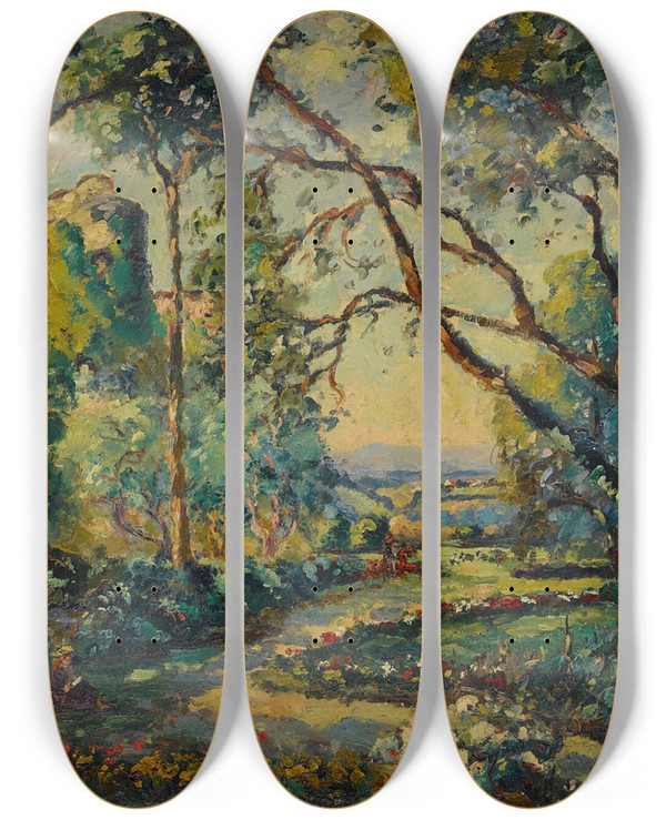 Triptych art skateboard deck of Emmanuel De La Villon La Tour Saintvrain by Emmanuel de La Villon (1858-1944)