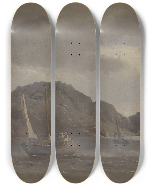 Triptych art skateboard deck of Carl Frederik Srensen The Skerries At Marstrand Sweden by Carl Frederik Sorensen (1818-1879)