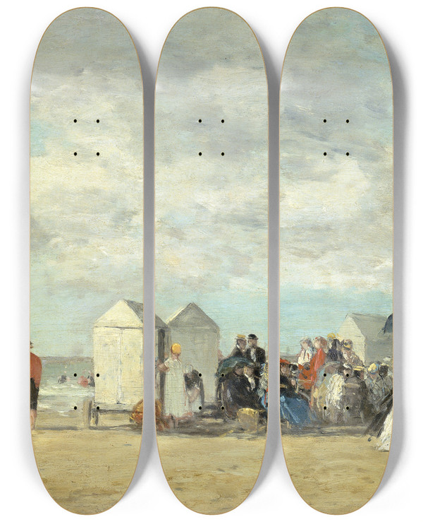 Triptych art skateboard deck of Eugne Boudin Beach Scene by Eugene Boudin (1824-1898)