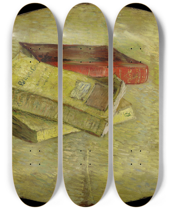 Triptych art skateboard deck of Vincent Van Gogh Three Books by Vincent van Gogh (1853-1890)
