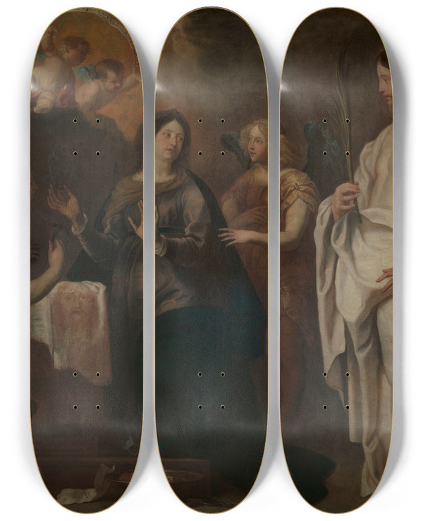 Triptych art skateboard deck of Gerard Seghers Christ Returning From Purgatory by Gerard Seghers (1591-1651)