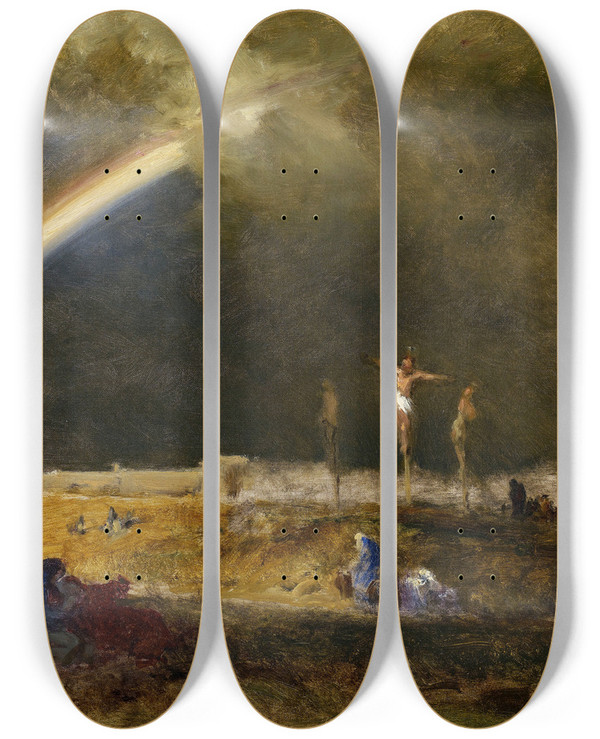 Triptych art skateboard deck of George Inness The Triumph At Calvary by George Inness (1825-1894)