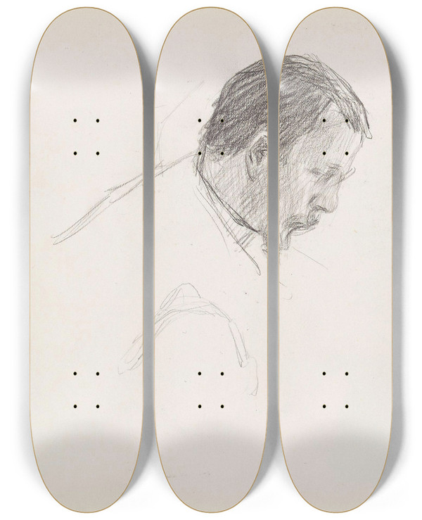 Triptych art skateboard deck of Signe Scheel Mannshode I Profil To Hoder by Signe Scheel (1860-1942)