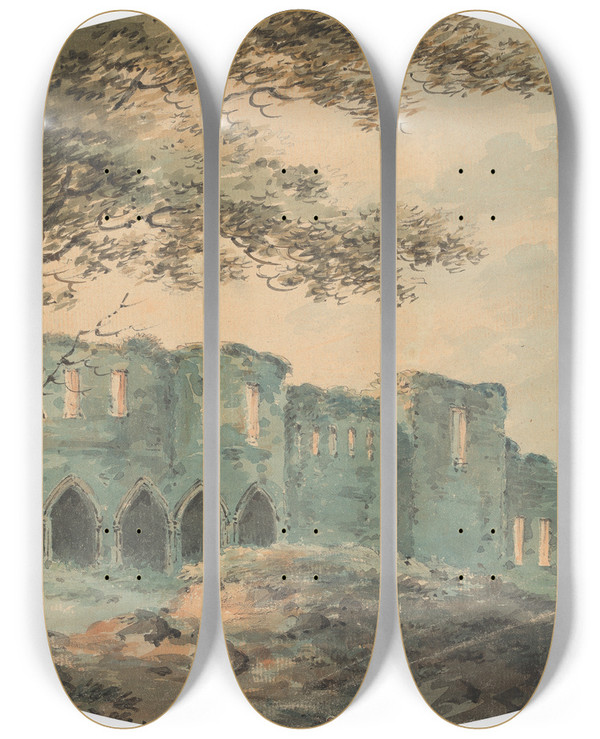 Triptych art skateboard deck of William Sawrey Gilpin Abbey Ruin by William Sawrey Gilpin (1762-1843)