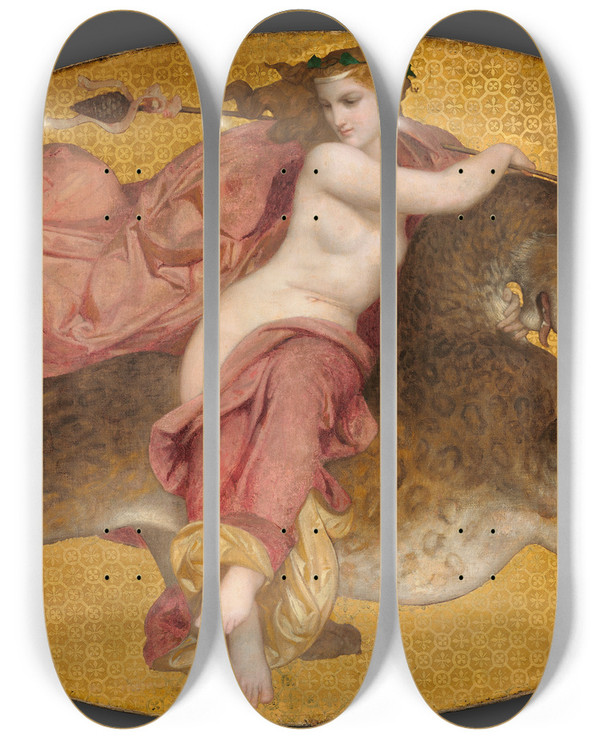 Triptych art skateboard deck of William Bouguereau Bacchante On A Panther by William Bouguereau (1825-1905)