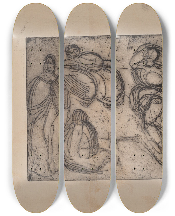 Triptych art skateboard deck of Jens Adolf Jerichau Figurkomposition by Jens Adolf Jerichau (1890-1916)
