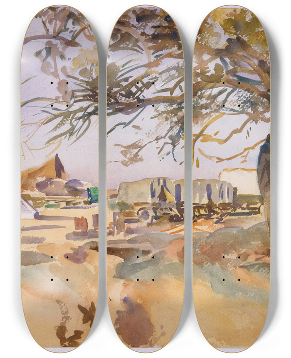 Triptych art skateboard deck of John Singer Sargent Military Camp by John Singer Sargent (1856-1925)