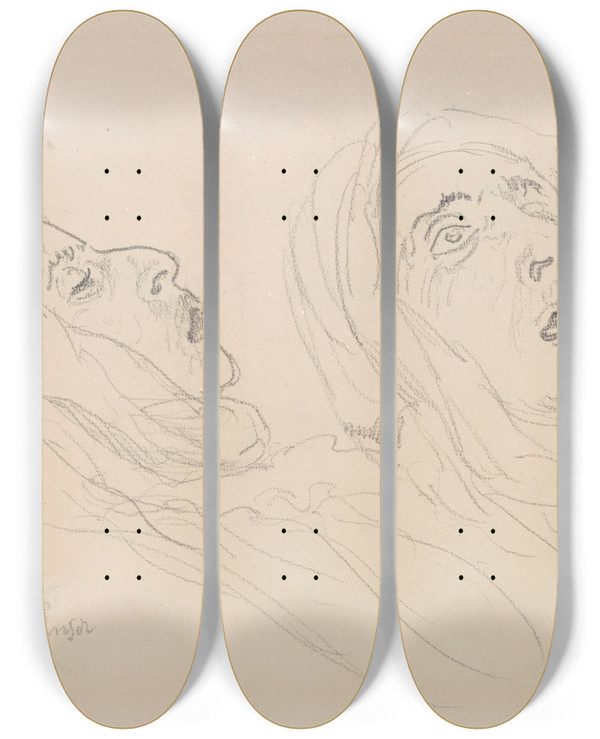 Triptych art skateboard deck of James Ensor My Dead Mother Iii by James Ensor (1860-1949)