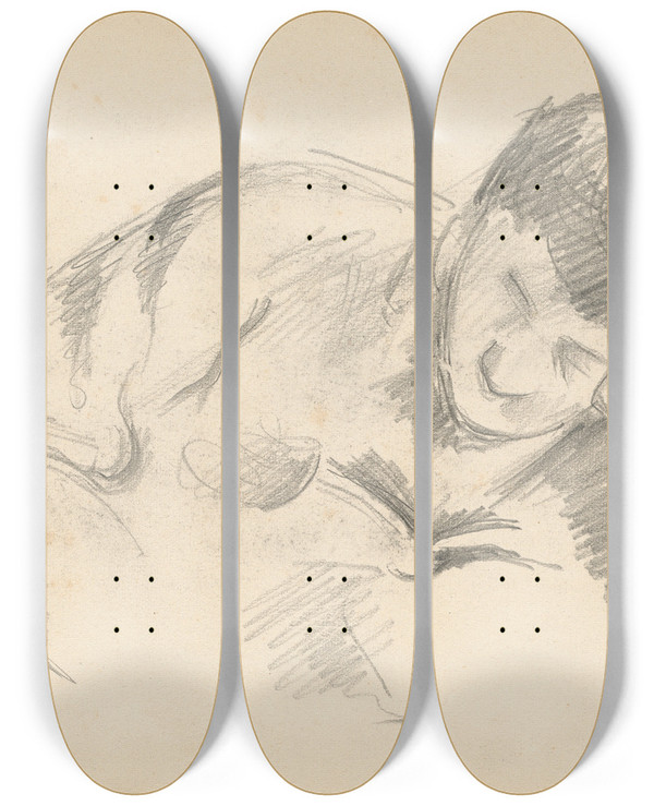 Triptych art skateboard deck of Paul Czanne The Artists Son Leaning On His Elbow by Paul Cezanne (1839-1906)