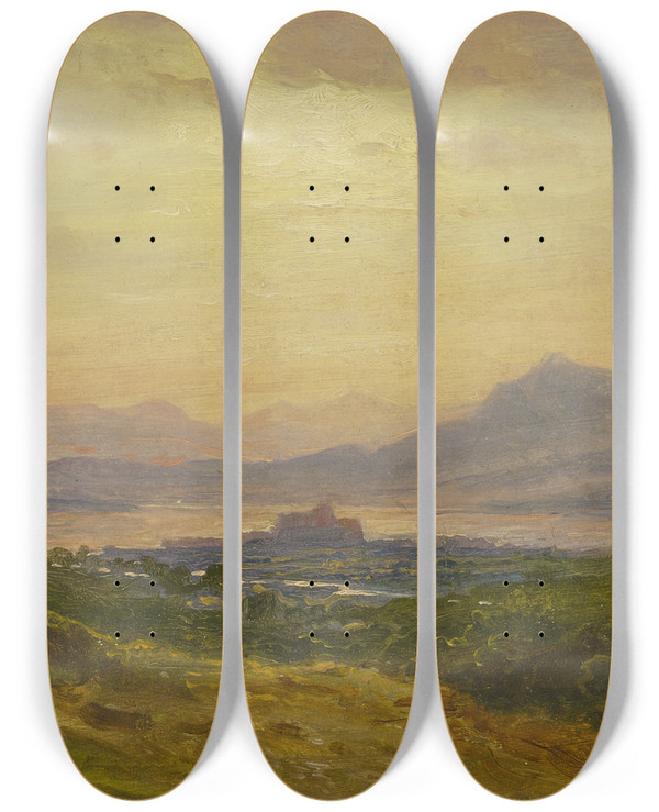 Triptych art skateboard deck of Carl Morgenstern Lake Maggiore by Carl Morgenstern (1811-1893)