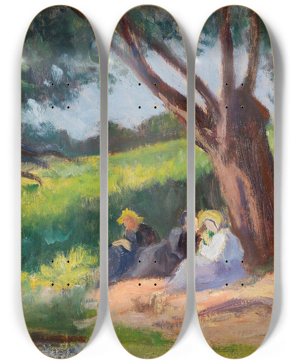 Triptych art skateboard deck of Maximilien Luce Sous Larbre Rolleboise by Maximilien Luce (1858-1941)