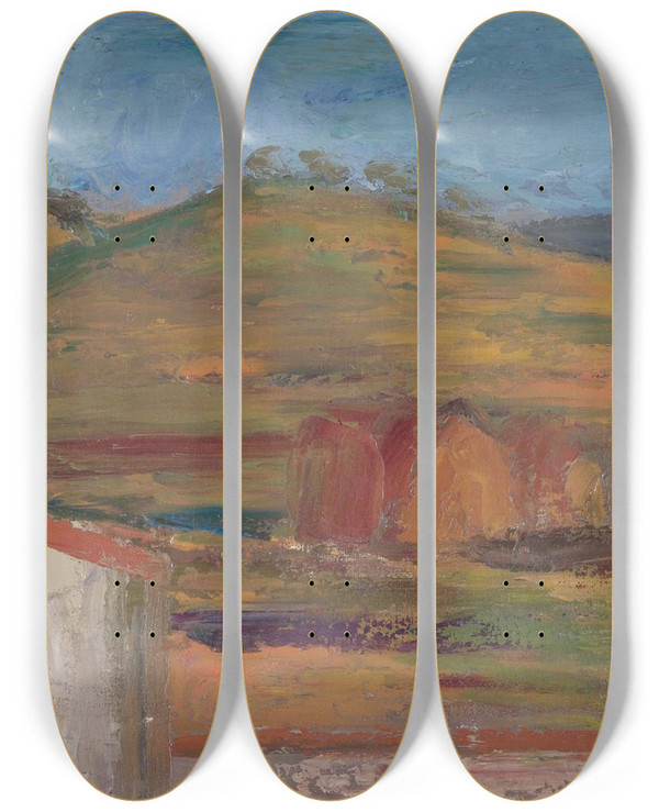 Triptych art skateboard deck of Mark Gertler Landscape by Mark Gertler (1891-1939)