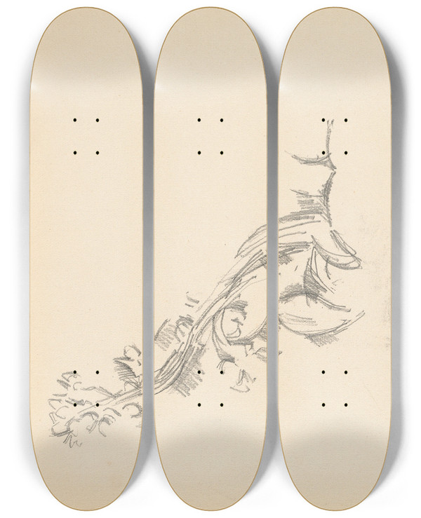 Triptych art skateboard deck of Paul Czanne Branch In Flower by Paul Cezanne (1839-1906)