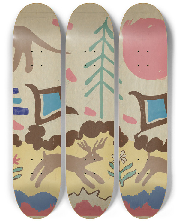 Triptych art skateboard deck of American 20Th Century Textile_15 by American 20Th Century
