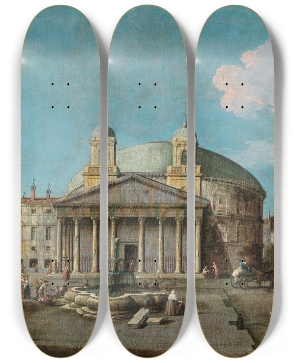 Triptych art skateboard deck of Bernardo Canal A View Of The Pantheon Rome by Bernardo Canal (1674-1744)