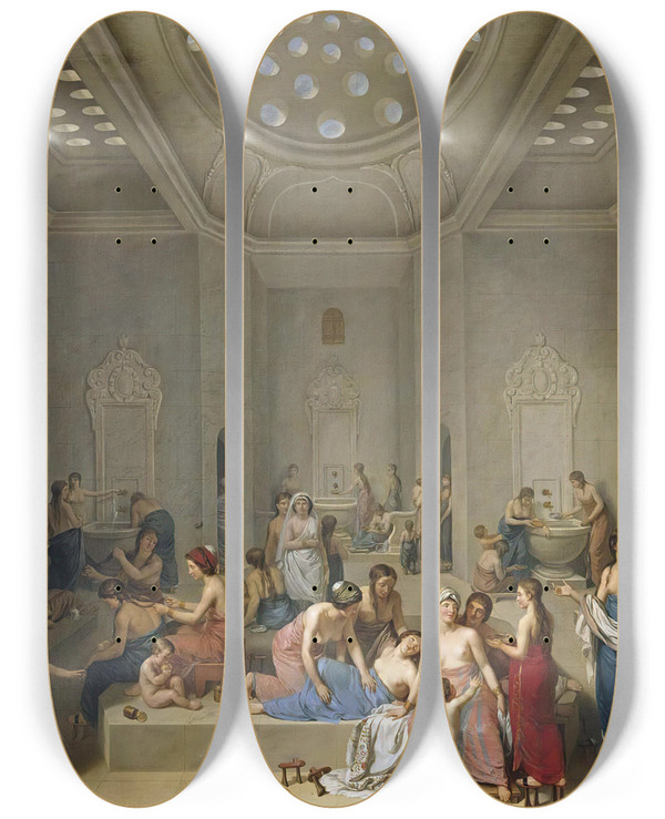 Triptych art skateboard deck of Jeanjacquesfranois Le Barbier Afemale Turkish Bath by Jean-Jacques-Franois Le Barbier (1738-1826)