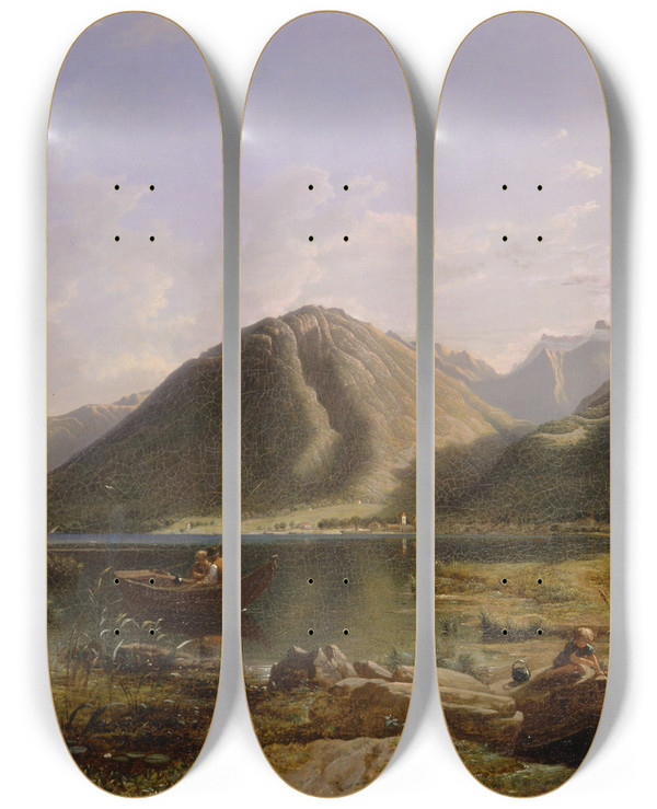 Triptych art skateboard deck of Francis Danby End Of Lake Geneva by Francis Danby (1793-1861)