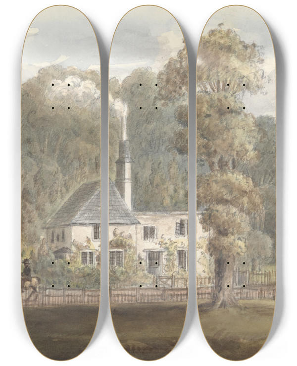 Triptych art skateboard deck of Anne Rushout Grove Cottage Wanstead May 18Th 1825 by Anne Rushout (1767-1849)