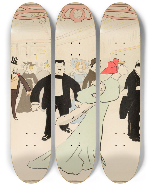 Triptych art skateboard deck of Georges Goursat Sem Maxims by Georges Goursat (Sem) (1863-1934)