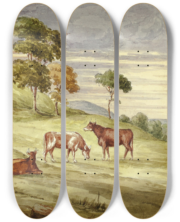 Triptych art skateboard deck of Elizabeth Murray Deer Park Possibly Kilkenny by Elizabeth Murray (1815-1882)