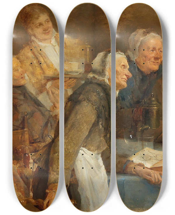 Triptych art skateboard deck of Carl Von Merode Exciting Events by Carl Von Merode (1853-1909)