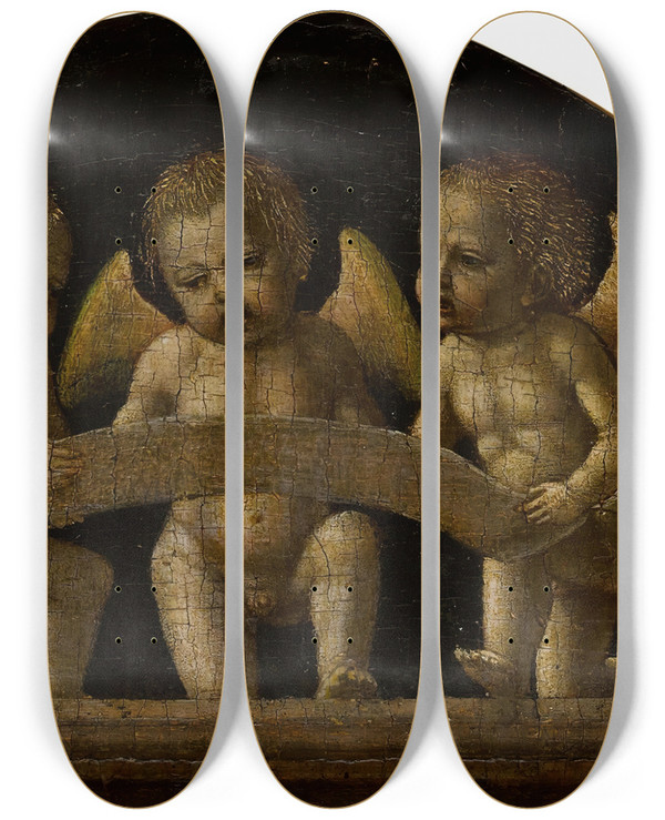 Triptych art skateboard deck of Ambrogio Bergognone Three Singing Angels by Ambrogio Bergognone (1453-1523)