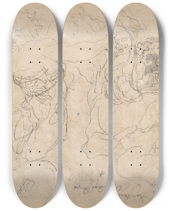 Triptych art skateboard deck of Paolo Pagani Three Ancient Soldiers by Paolo Pagani (1655-1716)