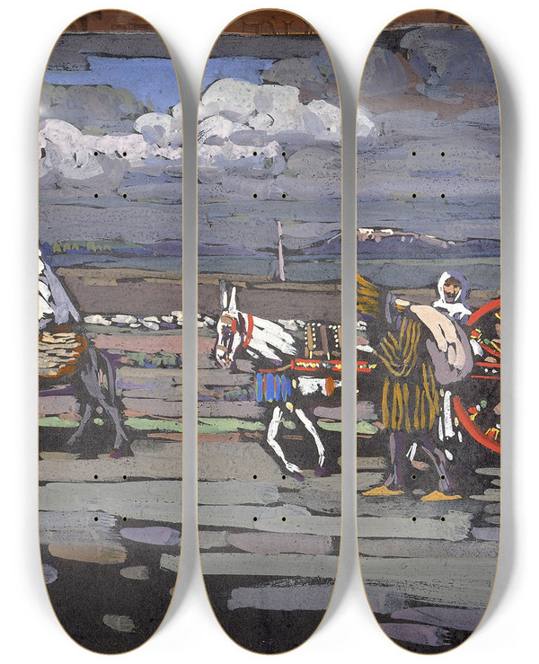 Triptych art skateboard deck of Wassily Kandinsky Landstrasse by Wassily Kandinsky (1866-1944)